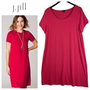 J Jill Wearever Collection Sz Large 12 14 Dress T-Shirt Swing Coral Pink Stretc